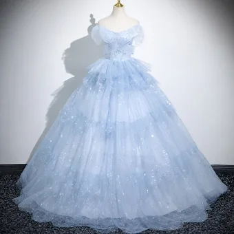 Bling Bling Azul Cielo Glitter Lentejuelas Vestidos De Gala 2025 Ball Gown Sin Tirantes Sin Mangas Sin Espalda Largos Gala Vestidos Formales