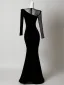 Sexy Black Beading Evening Dresses 2026 Trumpet / Mermaid Scoop Neck Long Sleeve Floor-Length / Long Formal Dresses