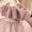 Chic / Beautiful Dusky Pink Beading Pearl Sequins Birthday Flower Girl Dresses 2024 Ball Gown Scoop Neck Ruffle Short Sleeve Backless Floor-Length / Long Flower Girl Dresses