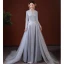 Chinese style Grey Beading Rhinestone Sequins Prom Dresses 2022 A-Line / Princess Satin High Neck Long Sleeve Backless Floor-Length / Long Formal Dresses