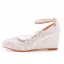 Élégant Blanche Mariage En Dentelle Fleur Chaussure De Mariée 2023 Bride Cheville 5 cm Compensées À Bout Rond Chaussure De Mariée