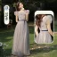 Modest / Simple Grey Bow Sash Bridesmaid Dresses 2023 A-Line / Princess Square Neckline Short Sleeve Floor-Length / Long Bridesmaid Dresses