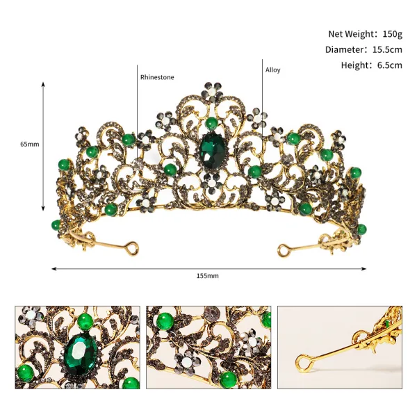 Baroque Vintage / Retro Green Rhinestone Wedding Bridal Hair Accessories Tiara 2022 Alloy