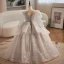 Vintage / Retro Grey Beading Pearl Sequins Cascading Ruffles Flower Girl Dresses 2024 Ball Gown Birthday Scoop Neck Long Sleeve Backless Floor-Length / Long