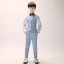 Sky Blue Stripe Long Sleeve Boys Wedding Suits 2022 Body Jewellery Coat Pants Shirt Tie Vest Wedding
