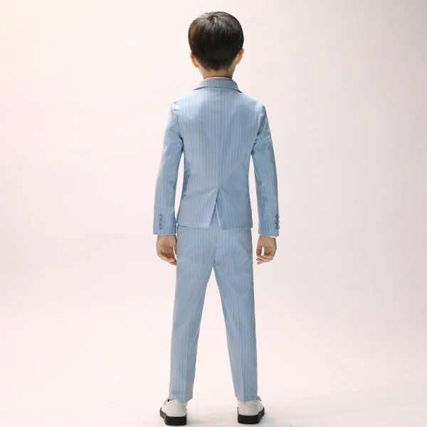 Sky Blue Stripe Long Sleeve Boys Wedding Suits 2022 Body Jewellery Coat Pants Shirt Tie Vest Wedding