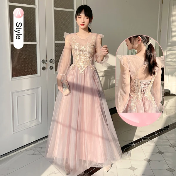 Chic / Beautiful Blushing Pink Lace Flower Bridesmaid Dresses 2023 A-Line / Princess Short Sleeve Backless Floor-Length / Long Bridesmaid Dresses