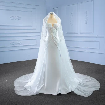 High End Ivory Satin Sequins Wedding Dresses 2022 Trumpet Mermaid V Neck Sleeveless Backless Sweep Train Wedding