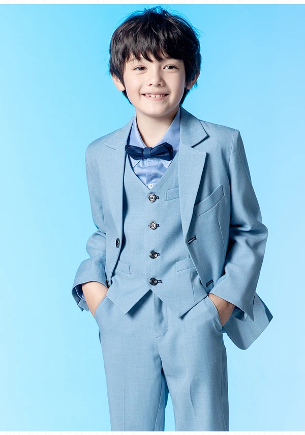 Bleu Ciel 5 pièces Manches Longues Costume Garçon Mariage 2022 Manteau Pantalon Chemise Cravate Gilet Costumes De Mariage pour garçons