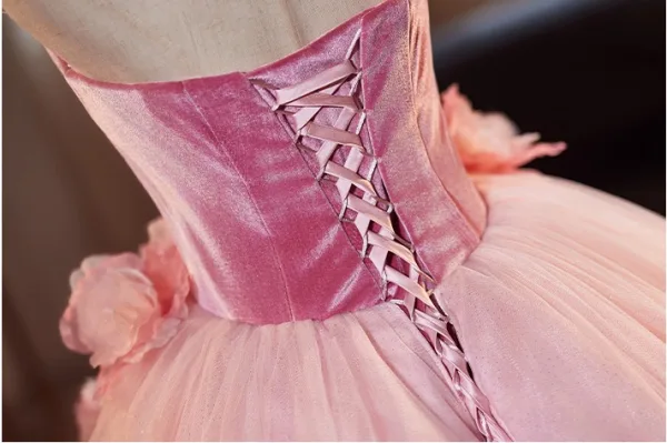 Flower Fairy Blushing Pink Appliques Ball Gown Prom Dresses 2025 Strapless Sleeveless Backless Floor-Length / Long Prom Formal Dresses