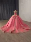 High End Wassermelone Perlenstickerei Perle Pailletten Ballkleider 2025 Ballkleid Bandeau Ärmellos Rückenfreies Kapelle-Schleppe Ball Festliche Kleider