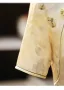 Chinese style Yellow Printing Prom Cheongsam 2025 Trumpet / Mermaid Silk High Neck Short Sleeve Tea-length