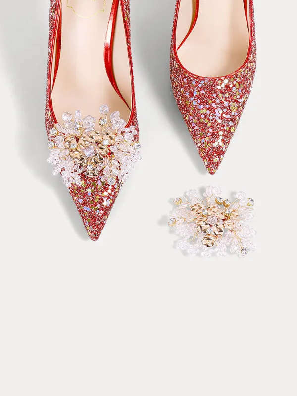 Chinese style Sparkly Red Rhinestone Sequins Wedding Shoes 2024 10 cm Stiletto Heels Pointed Toe Wedding Pumps High Heels
