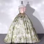 Fantaisie Vert Floral Satin Robe De Bal 2022 Robe Boule Bustier Noeud Sans Manches Dos Nu Longue Robe De Ceremonie