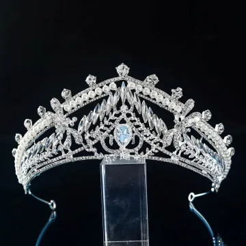 Vintage Srebrny Perła Rhinestone Kryształ Ślub Tiara Ozdoby Do Włosów Ślubne 2022 Cyrkon Stop Ozdoby Do Włosów Ślubne