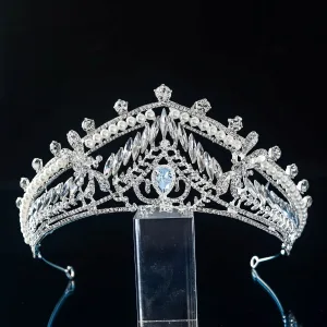 Vintage Silber Perle Strass Kristall Hochzeit Tiara Haarschmuck Braut 2022 Zirkon Legierung Haarschmuck Braut