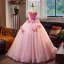 Flower Fairy Blushing Pink Appliques Ball Gown Prom Dresses 2025 Strapless Sleeveless Backless Floor-Length / Long Prom Formal Dresses