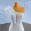 Luxe Blanche Fait main Perlage Perle Paillettes Robe De Mariée 2022 Trompette / Sirène Une épaule Sans Manches Dos Nu Tribunal Train Mariage