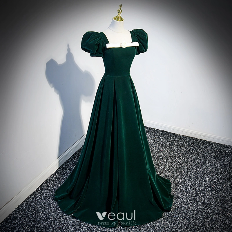 Robes de bal vert foncé en V foncé, cou court en V Green foncé des robes de retour formel vert foncé