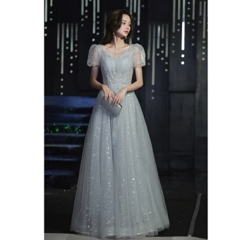 Bling Bling Gris Paillettes Robe De Bal 2023 Princesse V Cou Manches Courtes Dos Nu Longue Promo Robe De Ceremonie