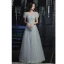 Bling Bling Grey Sequins Prom Dresses 2023 A-Line / Princess V-Neck Short Sleeve Backless Floor-Length / Long Prom Formal Dresses