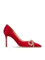 Schöne Rot Strass Schleife Abend Pumps 2024 Leder 8 cm Stilettos Spitzschuh Pumps Hochhackige