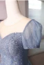 Bling Bling Bleu Ciel Perlage Paillettes Robe De Bal 2024 Princesse Encolure Carrée Manches Courtes Dos Nu Longue Promo Robe De Ceremonie