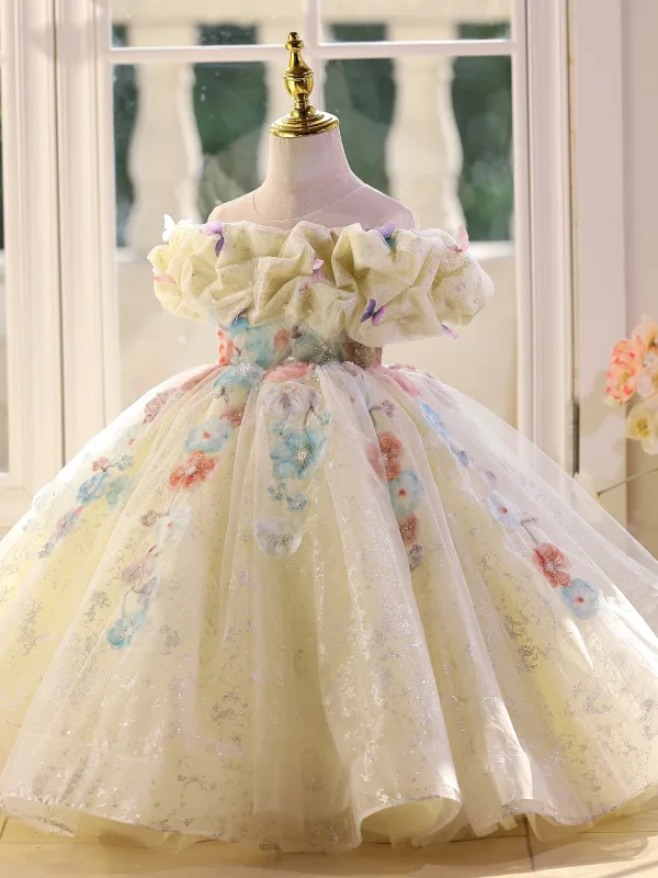 Flower Fairy Sage Green Beading Appliques Sequins Birthday Flower Girl Dresses 2025 Ball Gown Scoop Neck Short Sleeve Backless Floor-Length / Long