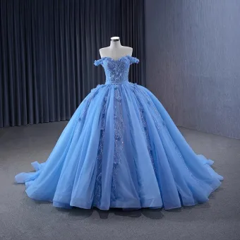 High End Blå Beading Paljetter Appliques Ballkjoler 2024 Ballkjole Strapless Uten Ermer Ryggløse Feie Tog Ball Formelle Kjoler