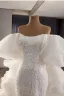 Luxe Blanche Fait main Perlage Perle Paillettes Robe De Mariée 2025 Trompette / Sirène De l'épaule Sans Manches Dos Nu Chapel Train Mariage