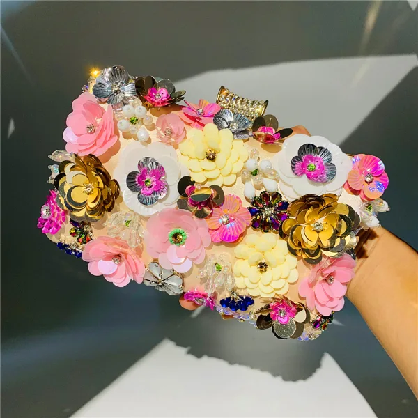Chic / Beautiful Yellow Rhinestone Pearl Sequins Outdoor / Garden Clutch Bags 2023 Satin