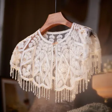 Snygga Fina Vita Handgjort Beading Broderade Sjal 2025