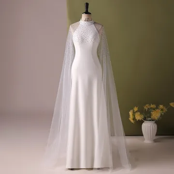 Elegant Hvide Rhinestone Gallakjoler 2024 Havfrue Høj Hals Ærmeløs Lange Galla Kjoler