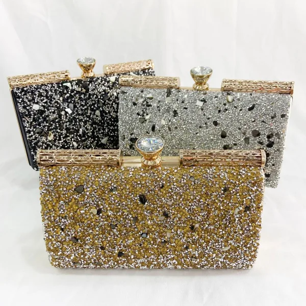 Fashion Gold Rhinestone Sequins Evening Party Clutch Bags Metal 2022
