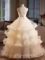 Chic / Belle Champagne Volants en Cascade Robe De Bal 2025 Robe Boule Bustier Sans Manches Dos Nu Longue Robe De Ceremonie