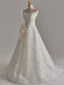 Elegante Leichtes Weiß Spitze Blumen Applikationen Brautkleider / Hochzeitskleider 2025 A Linie Bandeau Ärmellos Rückenfreies Sweep / Pinsel Zug Hochzeit