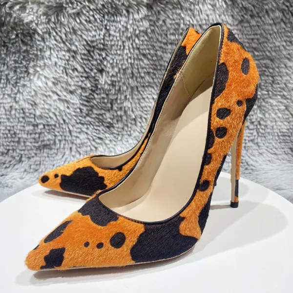 Mode Apelsin Leopardmönstrad Afton Pumps 2023 12 cm Stilettklackar Spetsiga Pumps Högklackade