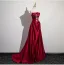 Chinese style Burgundy Lace Flower Appliques Prom Dresses 2024 A-Line / Princess Strapless Sleeveless Backless Sweep Train Satin Prom Formal Dresses