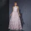 Chic / Beautiful Blushing Pink Lace Flower Prom Dresses 2025 A-Line / Princess High Neck Sleeveless Floor-Length / Long Formal Dresses