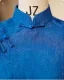 Vintage / Retro Ocean Blue Split Front Tea-length Cheongsam 2026 Trumpet / Mermaid High Neck Cap Sleeves
