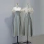 Modest / Simple Grey Bow Bridesmaid Dresses 2023 A-Line / Princess Off-The-Shoulder Short Sleeve Backless Pearl Sash Floor-Length / Long Prom Bridesmaid Dresses