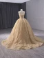 High-end Bling Bling Gold Beading Sequins Pearl Prom Dresses 2024 Ball Gown Strapless Sleeveless Backless Sweep Train Prom Formal Dresses