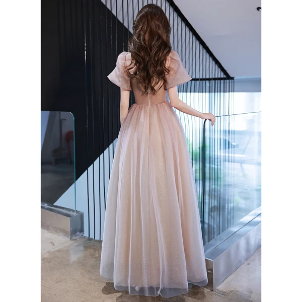 Chic / Beautiful Purple Gradient-Color Rhinestone Prom Dresses 2022 A-Line / Princess Square Neckline Puffy Short Sleeve Backless Floor-Length / Long Prom Formal Dresses