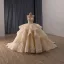 Luxury / Gorgeous Bling Bling Champagne Beading Sequins Lace Flower Cascading Ruffles Wedding Dresses 2026 Ball Gown Strapless Sleeveless Backless Chapel Train