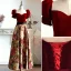 Elegante Vintage Burgunderrot Stickerei Wildleder Ballkleider 2022 A Linie Eckiger Ausschnitt Kurze Ärmel Rückenfreies Stoffgürtel Lange Ball Festliche Kleider