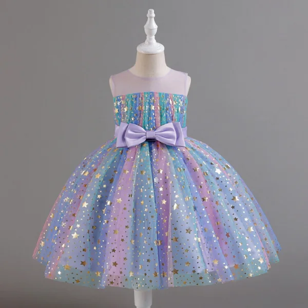 Bling Bling Blushing Pink Star Sequins Birthday Short Flower Girl Dresses 2024 Ball Gown Scoop Neck Sleeveless Bow Sash