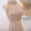 Charming Champagne Sequins Evening Dresses 2022 A-Line / Princess Scoop Neck Beading Tassel Lace Flower Sleeveless Sweep Train Formal Dresses