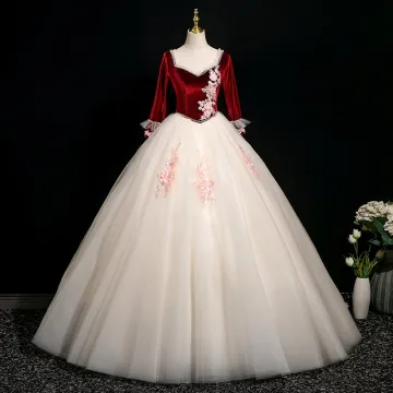 Elegant Burgundy Beading Sequins Lace Flower Appliques Prom Dresses 2025 Ball Gown Square Neckline 3 4 Sleeve Backless Floor Length Long Formal Dresses