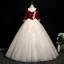 Elegant Burgundy Beading Sequins Lace Flower Appliques Prom Dresses 2025 Ball Gown Square Neckline 3/4 Sleeve Backless Floor-Length / Long Formal Dresses
