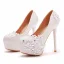 Sexy White Pearl Rhinestone Lace Flower Wedding Shoes 2023 14 cm Stiletto Heels Round Toe Wedding Pumps High Heels